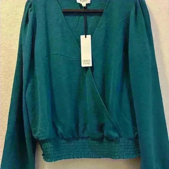 Olive and Oak dark teal jade cross long sleeve blouse - Picture 2 of 5